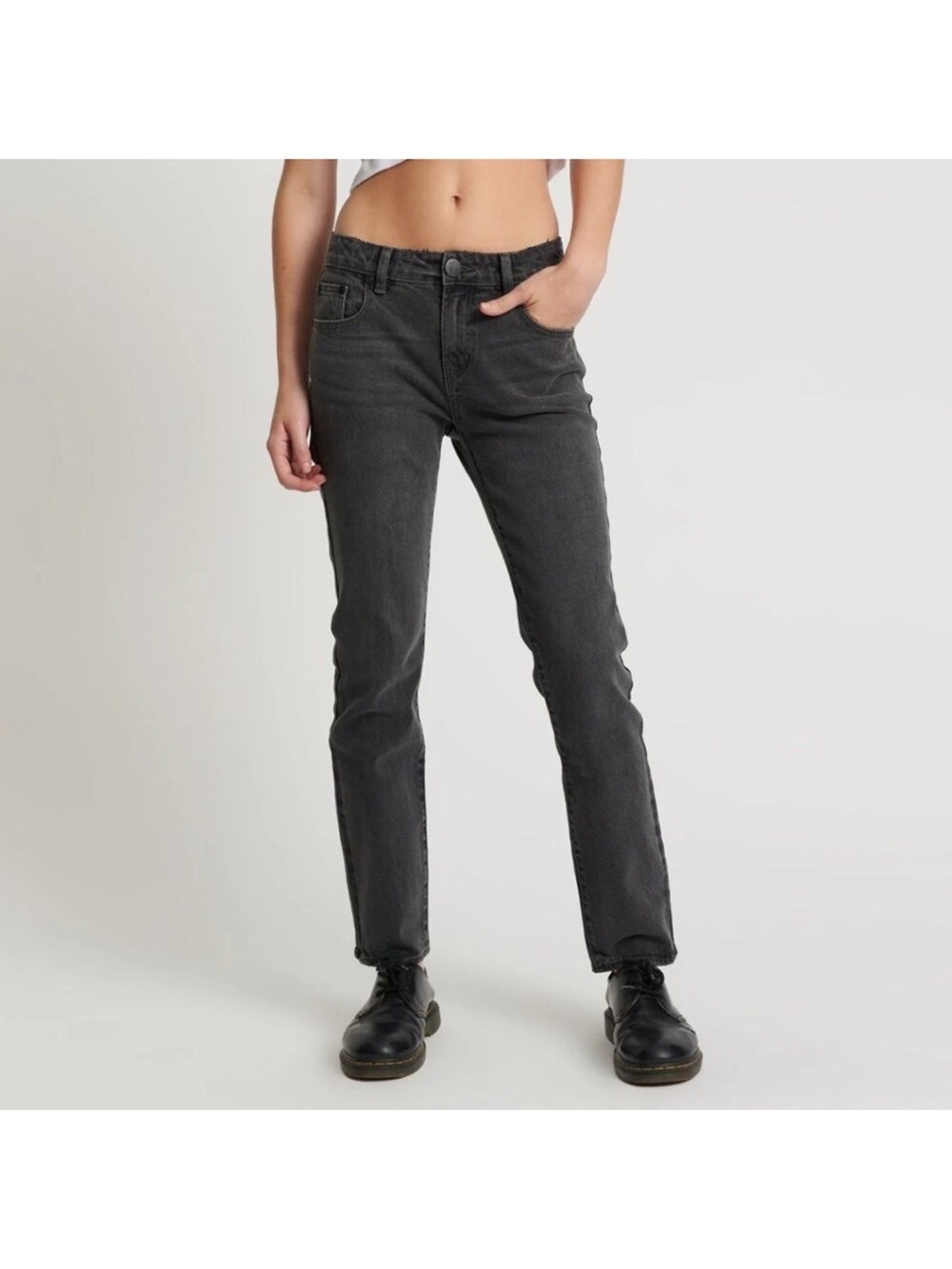 One Teaspoon Stixx Low Waist Slim Straight Leg Denim Jeans Washed Black Size 28